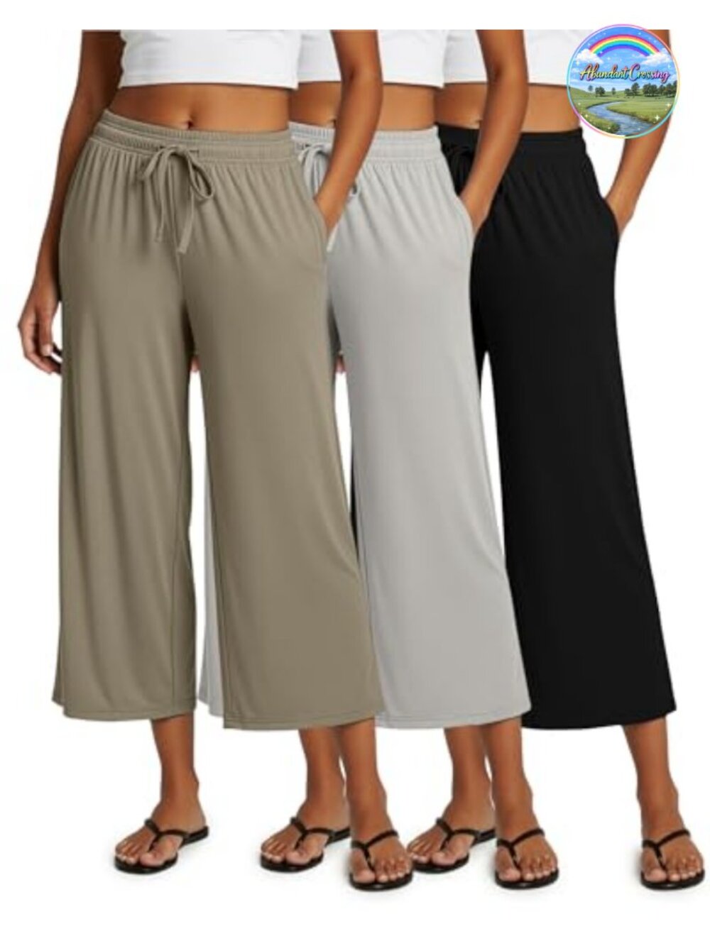 Women's 3 Pack Capri Pants Wide Leg High Waist Lounge Yoga Crop Pockets